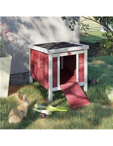 PawHut Wooden Rabbit Hutch 51 x 42 x 43 cm, Red