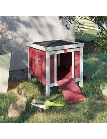 PawHut Wooden Rabbit Hutch 51 x 42 x 43 cm, Red