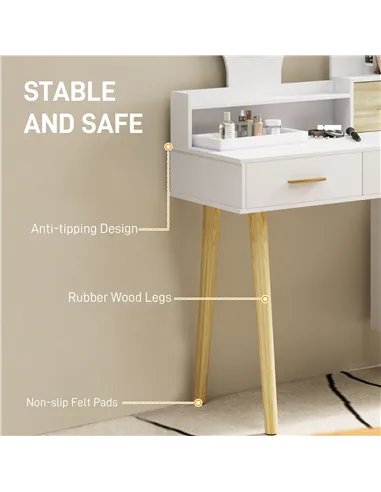 HOMCOM Elegant Dressing Table, with Storage - White