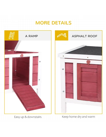 PawHut Wooden Rabbit Hutch 51 x 42 x 43 cm, Red