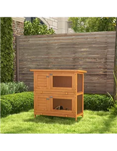 PawHut Rabbit Hutch Outdoor Guinea Pig Hutch Wooden Duck House Pet Cage with Opening Roof, 90 x 45 x 90cm 2
