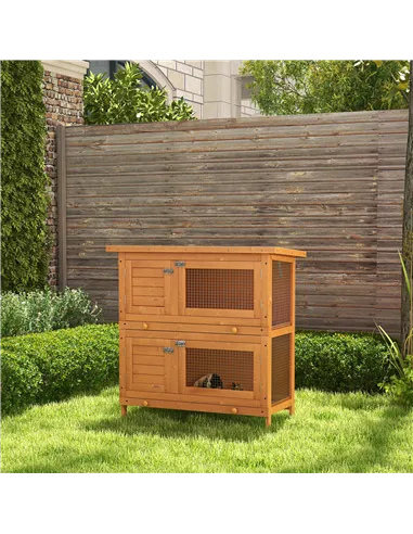 PawHut Rabbit Hutch Outdoor Guinea Pig Hutch Wooden Duck House Pet Cage with Opening Roof, 90 x 45 x 90cm