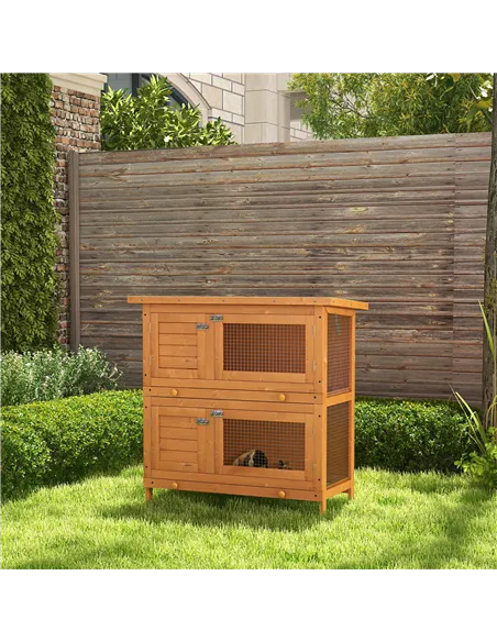 PawHut Rabbit Hutch Outdoor Guinea Pig Hutch Wooden Duck House Pet Cage with Opening Roof, 90 x 45 x 90cm