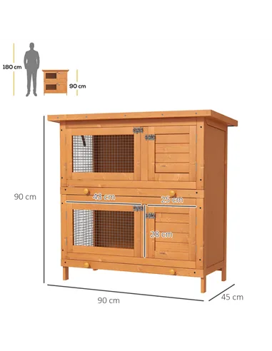 PawHut Rabbit Hutch Outdoor Guinea Pig Hutch Wooden Duck House Pet Cage with Opening Roof, 90 x 45 x 90cm