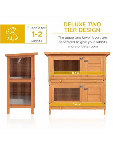 PawHut Rabbit Hutch Outdoor Guinea Pig Hutch Wooden Duck House Pet Cage with Opening Roof, 90 x 45 x 90cm