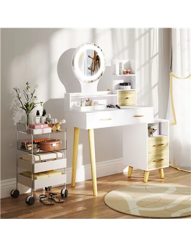 HOMCOM Elegant Dressing Table, with Storage - White