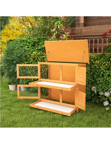 PawHut Rabbit Hutch Outdoor Guinea Pig Hutch Wooden Duck House Pet Cage with Opening Roof, 90 x 45 x 90cm