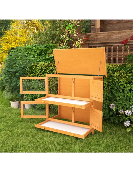 PawHut Rabbit Hutch Outdoor Guinea Pig Hutch Wooden Duck House Pet Cage with Opening Roof, 90 x 45 x 90cm