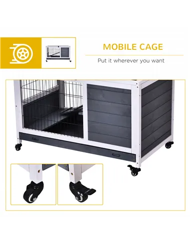 PawHut Wooden Guinea Pig Hutch, 2-Floor Bunny Cage w/ Enclosed Run Area, Grey