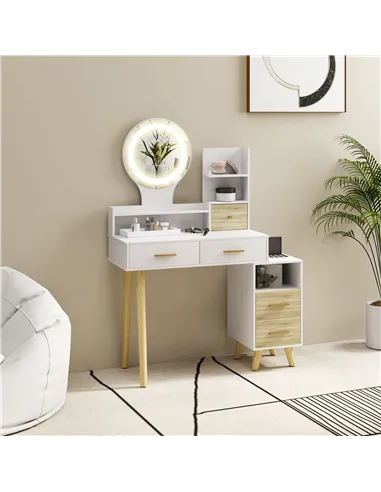 HOMCOM Elegant Dressing Table, with Storage - White