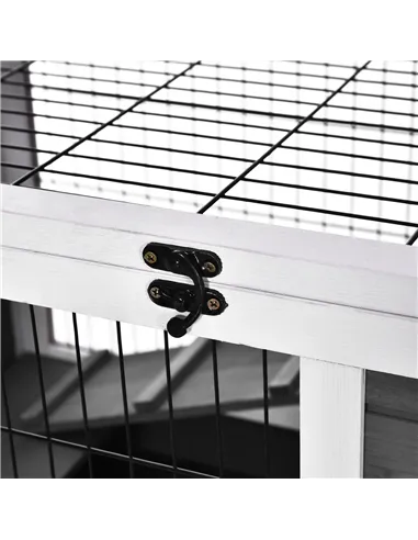 PawHut Wooden Guinea Pig Hutch, 2-Floor Bunny Cage w/ Enclosed Run Area, Grey