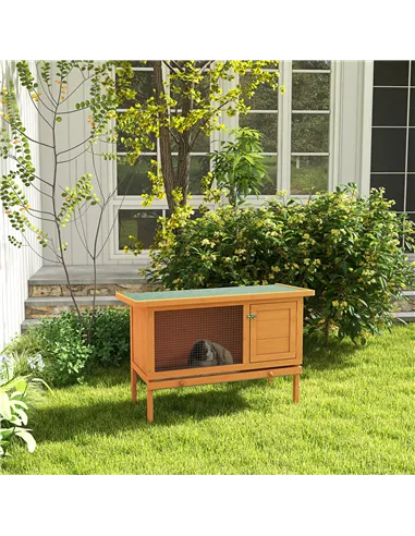 PawHut Rabbit Hutch Outdoor Guinea Pig Hutch Bunny Cage Shelter Outdoor, 90 x 45 x 65cm