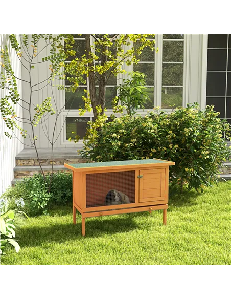 PawHut Rabbit Hutch Outdoor Guinea Pig Hutch Bunny Cage Shelter Outdoor, 90 x 45 x 65cm