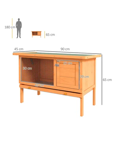 PawHut Rabbit Hutch Outdoor Guinea Pig Hutch Bunny Cage Shelter Outdoor, 90 x 45 x 65cm