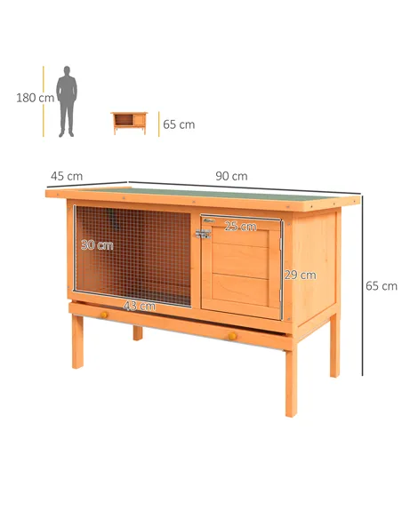 PawHut Rabbit Hutch Outdoor Guinea Pig Hutch Bunny Cage Shelter Outdoor, 90 x 45 x 65cm