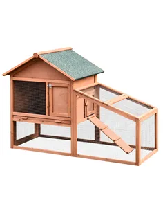 PawHut 2 Tier Rabbit Hutch Outdoor, Guinea Pig Hutch, Solid Wood Bunny House, Water Resistant Asphalt Roof Ramp Sliding tray 144