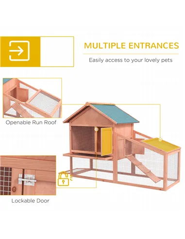 PawHut 2 Tier Rabbit Hutch Outdoor, Guinea Pig Hutch, Solid Wood Bunny House, Water Resistant Asphalt Roof Ramp Sliding tray 144