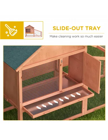 PawHut 2 Tier Rabbit Hutch Outdoor, Guinea Pig Hutch, Solid Wood Bunny House, Water Resistant Asphalt Roof Ramp Sliding tray 144