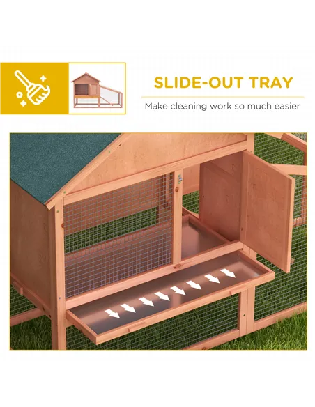 PawHut 2 Tier Rabbit Hutch Outdoor, Guinea Pig Hutch, Solid Wood Bunny House, Water Resistant Asphalt Roof Ramp Sliding tray 144
