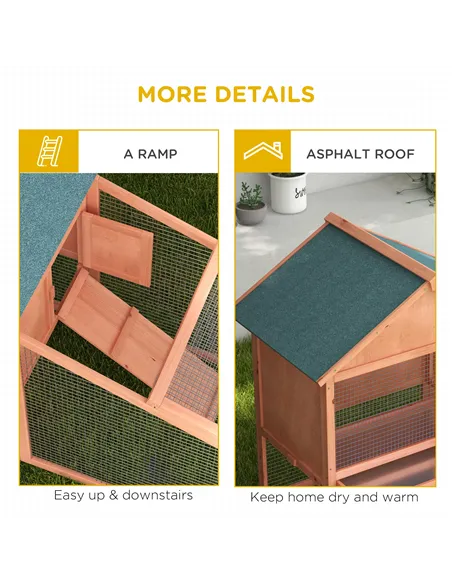 PawHut 2 Tier Rabbit Hutch Outdoor, Guinea Pig Hutch, Solid Wood Bunny House, Water Resistant Asphalt Roof Ramp Sliding tray 144