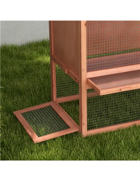 PawHut 2 Tier Rabbit Hutch Outdoor, Guinea Pig Hutch, Solid Wood Bunny House, Water Resistant Asphalt Roof Ramp Sliding tray 144