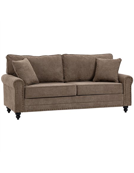 HOMCOM 3 Seater Sofa, Fabric Couch with Rubber Wood Legs, 3 Seater Settee with Extra Padded Cushions and Pillows for Living Room