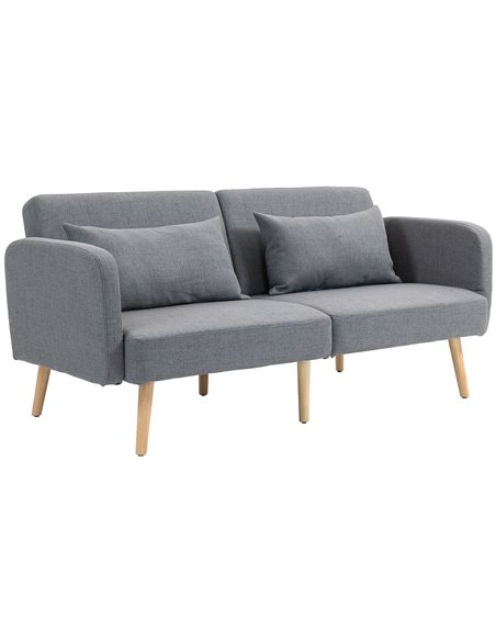 HOMCOM Two-Seater Click-Clack Sofa Bed, with Pillows - Grey