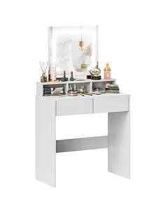 HOMCOM Storage Dressing Table, with LED Light Mirror - White