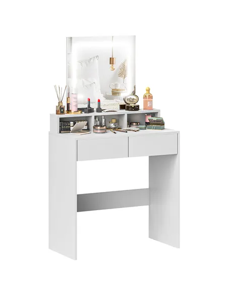 HOMCOM Storage Dressing Table, with LED Light Mirror - White