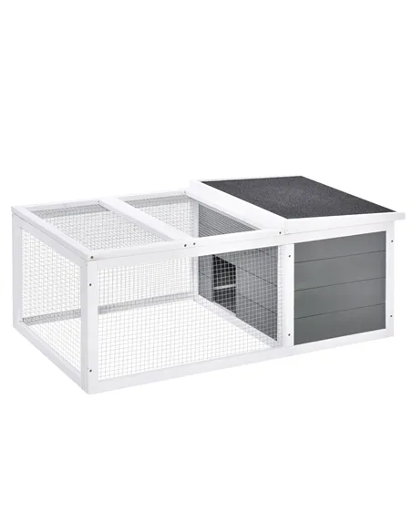 PawHut Rabbit Hutch Guinea Pig Hutch Wooden Small Animal Cage Rabbit Run Duck House with Openable Roof for Indoor Outdoor 115 x 