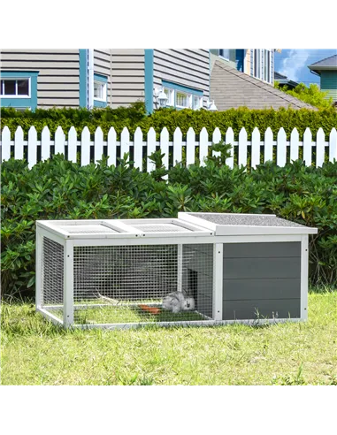 PawHut Rabbit Hutch Guinea Pig Hutch Wooden Small Animal Cage Rabbit Run Duck House with Openable Roof for Indoor Outdoor 115 x 