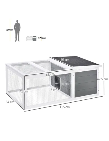PawHut Rabbit Hutch Guinea Pig Hutch Wooden Small Animal Cage Rabbit Run Duck House with Openable Roof for Indoor Outdoor 115 x 