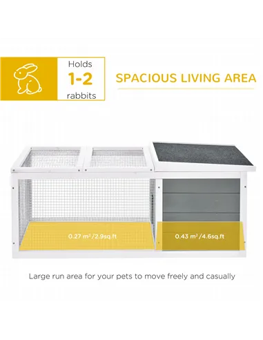 PawHut Rabbit Hutch Guinea Pig Hutch Wooden Small Animal Cage Rabbit Run Duck House with Openable Roof for Indoor Outdoor 115 x 