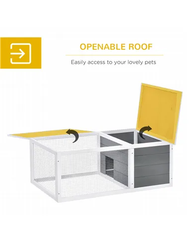 PawHut Rabbit Hutch Guinea Pig Hutch Wooden Small Animal Cage Rabbit Run Duck House with Openable Roof for Indoor Outdoor 115 x 