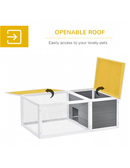 PawHut Rabbit Hutch Guinea Pig Hutch Wooden Small Animal Cage Rabbit Run Duck House with Openable Roof for Indoor Outdoor 115 x 