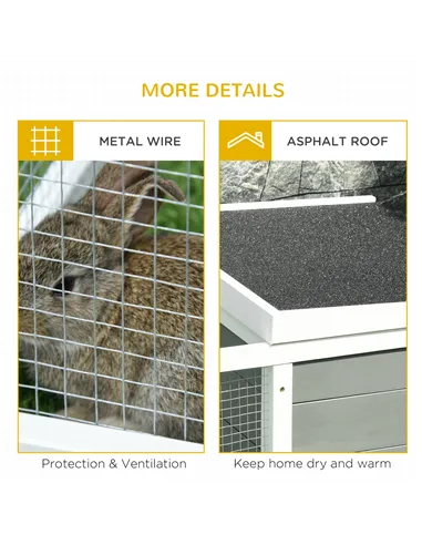 PawHut Rabbit Hutch Guinea Pig Hutch Wooden Small Animal Cage Rabbit Run Duck House with Openable Roof for Indoor Outdoor 115 x 