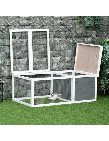 PawHut Rabbit Hutch Guinea Pig Hutch Wooden Small Animal Cage Rabbit Run Duck House with Openable Roof for Indoor Outdoor 115 x 