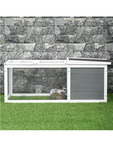 PawHut Rabbit Hutch Guinea Pig Hutch Wooden Small Animal Cage Rabbit Run Duck House with Openable Roof for Indoor Outdoor 115 x 