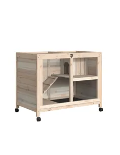 PawHut Rabbit Hutch Indoor Wooden Guinea Pig House Hamster Cage with Wheels, 2 Layers Bunny Cage with Openable Roof, 91.5 x 53.3