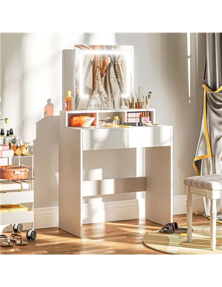 HOMCOM Storage Dressing Table, with LED Light Mirror - White