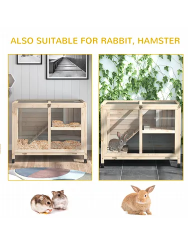 PawHut Rabbit Hutch Indoor Wooden Guinea Pig House Hamster Cage with Wheels, 2 Layers Bunny Cage with Openable Roof, 91.5 x 53.3