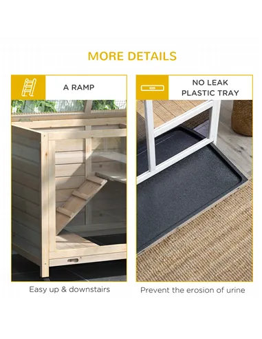 PawHut Rabbit Hutch Indoor Wooden Guinea Pig House Hamster Cage with Wheels, 2 Layers Bunny Cage with Openable Roof, 91.5 x 53.3