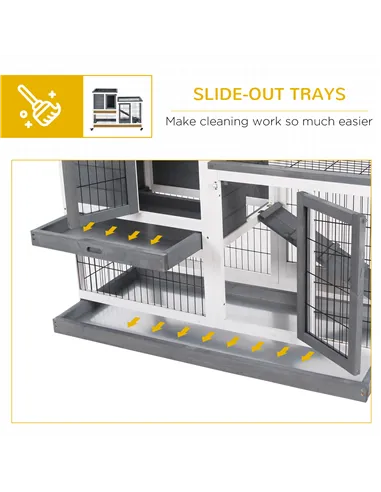 PawHut Wooden Indoor Rabbit Hutch Guinea Pig House Bunny Small Animal Cage W/ Wheels Enclosed Run 110 x 50 x 88 cm, Grey