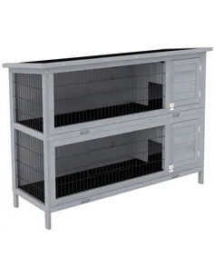 PawHut Rabbit Hutch Outdoor Guinea Pig Hutch Bunny Cage with No-Leak Trays, Divider, 136 x 50 x 93cm, Grey