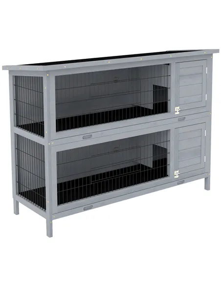 PawHut Rabbit Hutch Outdoor Guinea Pig Hutch Bunny Cage with No-Leak Trays, Divider, 136 x 50 x 93cm, Grey