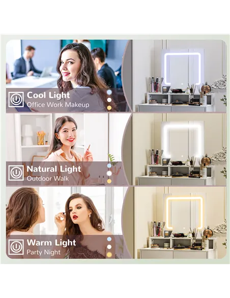 HOMCOM Storage Dressing Table, with LED Light Mirror - White
