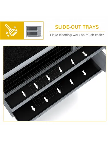 PawHut Rabbit Hutch Outdoor Guinea Pig Hutch Bunny Cage with No-Leak Trays, Divider, 136 x 50 x 93cm, Grey