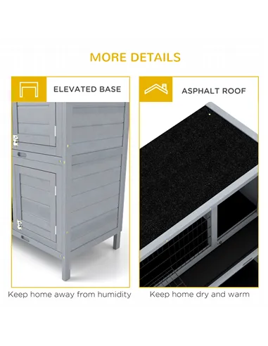 PawHut Rabbit Hutch Outdoor Guinea Pig Hutch Bunny Cage with No-Leak Trays, Divider, 136 x 50 x 93cm, Grey