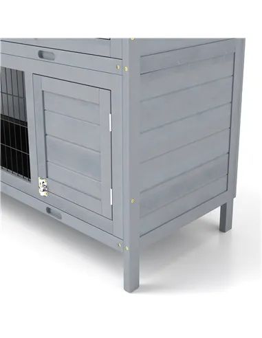 PawHut Rabbit Hutch Outdoor Guinea Pig Hutch Bunny Cage with No-Leak Trays, Divider, 136 x 50 x 93cm, Grey