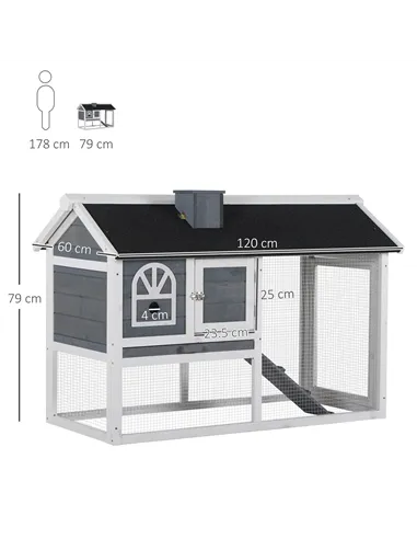 PawHut Wooden Rabbit Hutch and Run with Sliding Tray, Ramp, Water-resistant Roof, for 2-4 Rabbits, Grey